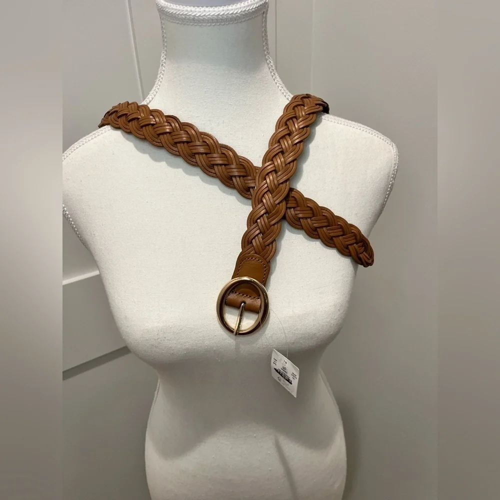 J. Crew Braided Italian leather Brown Belt with Gold Buckle CG072 $90